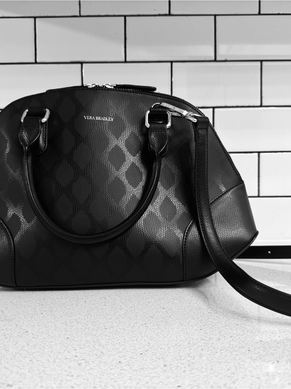 Vera Bradley Black Patterned Satchel with Shoulder Strap